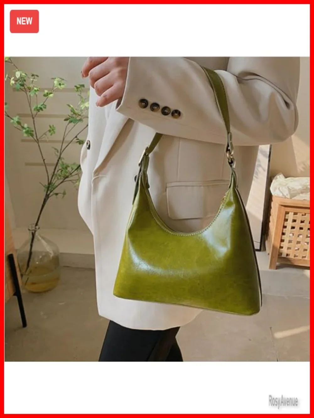 Small Retro Vegan Leather Hobo Underarm Bag with Adjustable Strap